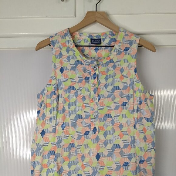 Columbia Geometric Pattern Night Gown Dress PFG Size Small Pockets Side Slit - Picture 2 of 16